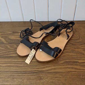 NWT Madewell 7 Black Boardwalk Ankle Tie Sandals